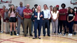 President Rhonda Lenton with students, faculty and staff in the 2022-23 President's Welcome Back video 